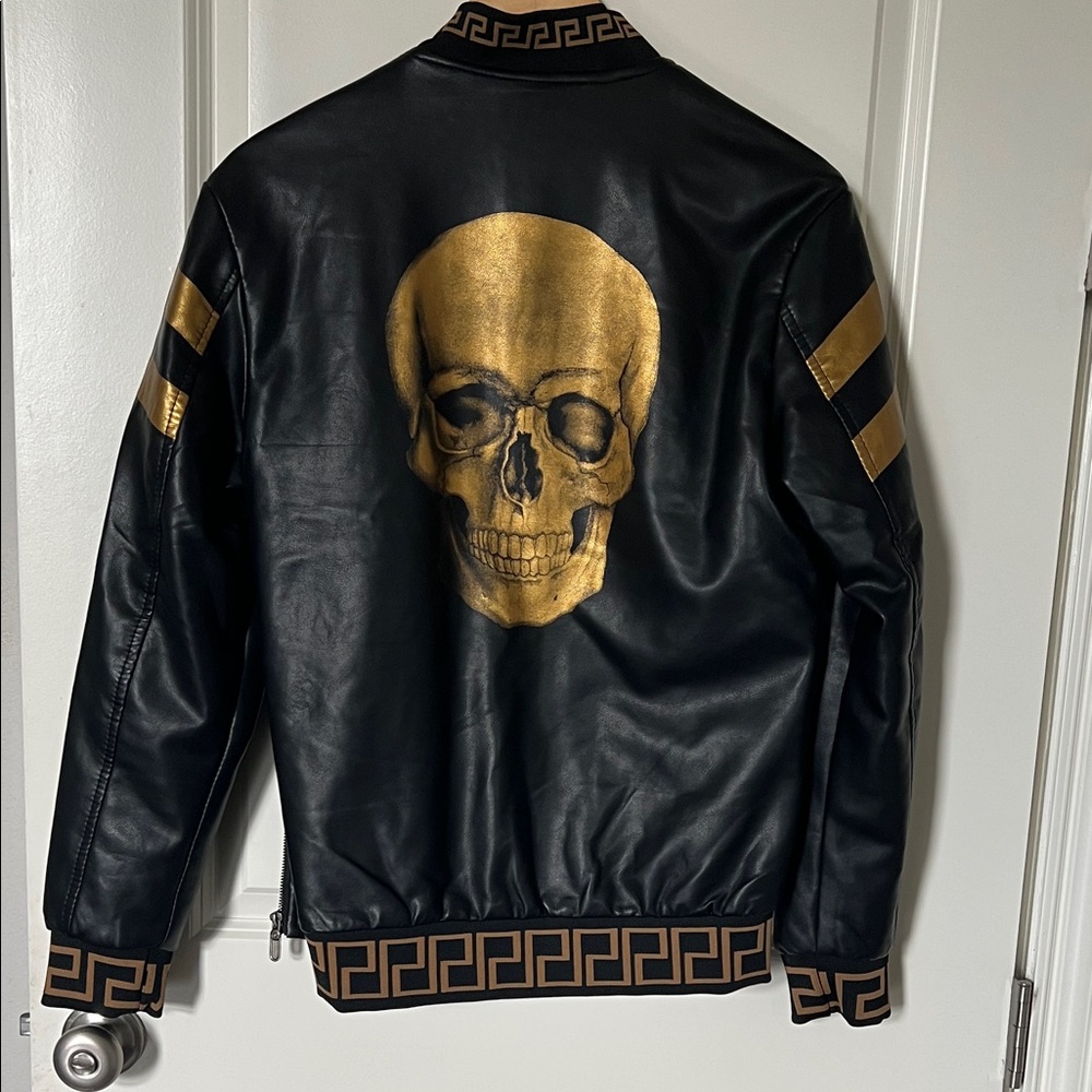 Skull Black Pleather Jacket Womens Small